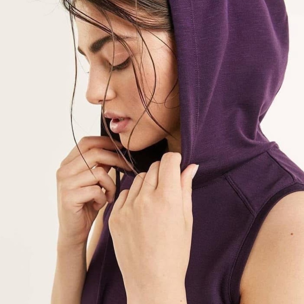 Dark Purple Sleeveless Hoodie Sweater comfy casual midi dress - Picture 3 of 7
